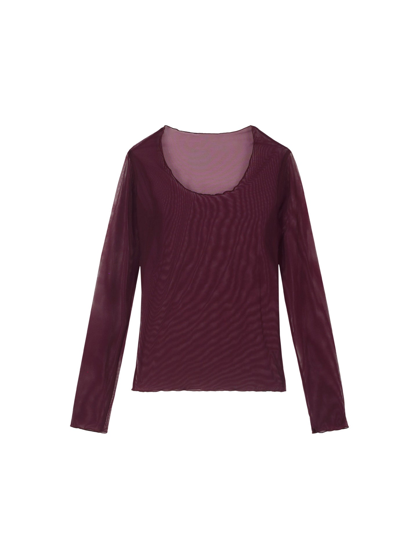 SHEER LONG SLEEVE TOP - BURGUNDY