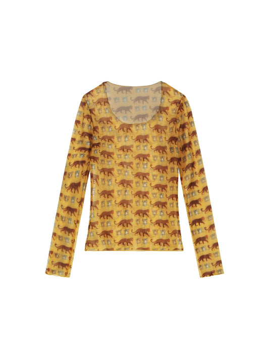 SHEER LONG SLEEVE TOP - LEOPARDO